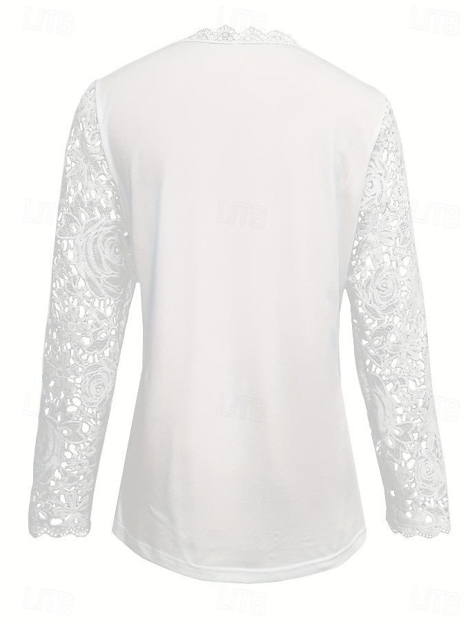 Women's Blouse Lace Solid Color Elegant Stylish Casual Long Sleeve Crew Neck Regular Tops Daily White Summer Spring Fall 2026 - $36.99 –P6