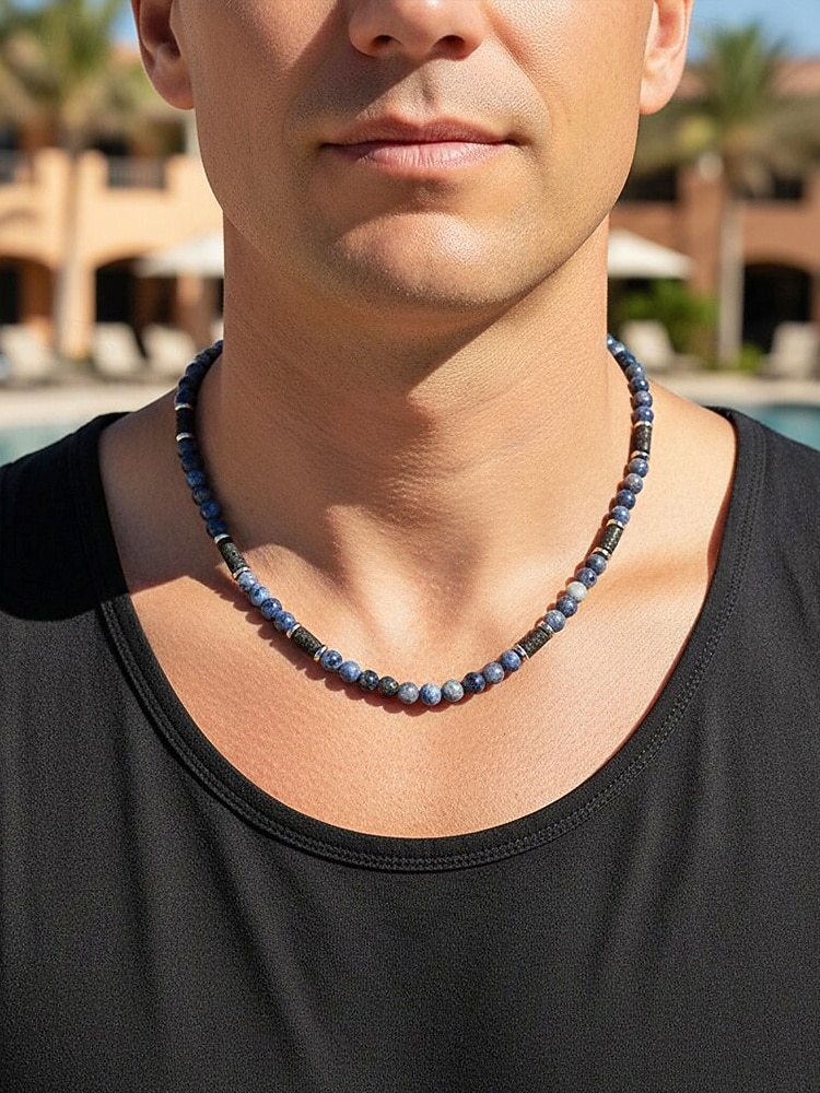 Pánský náhrdelník s přírodními kameny v bohémském stylu, vícebarevný, ideální pro každodenní nošení i dovolenou u moře 2026 - $11.99 –P2