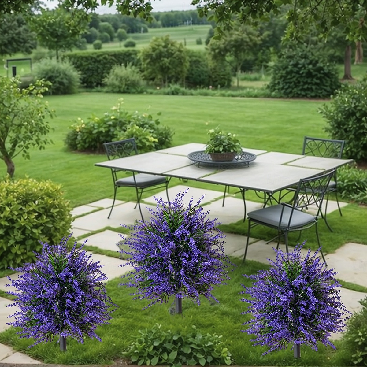 Estaca de flores artificiales de 20 pulgadas para decoración de exteriores, color lavanda púrpura, estacas de jardín para el patio. &Césped, plástico resistente que no se decolora, decoración para 2026 - $30.99 –P4