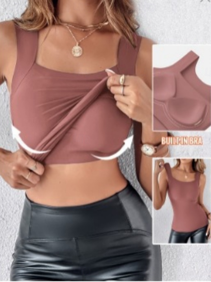 Mujer Camiseta sin mangas Camisa sin mangas Camiseta superior Color sólido Moda Clásico Casual Sin Mangas Escote en U Tops regulares Diario Noche Fin de semana Azul Piscina Rosa Vino Café Verano 2026 - $26.99 –P3