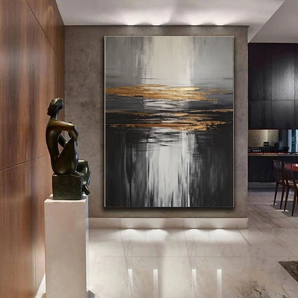 Large Black Wall Art Black & Gold Abstract Minimalist Paining Wabi Sabi ...