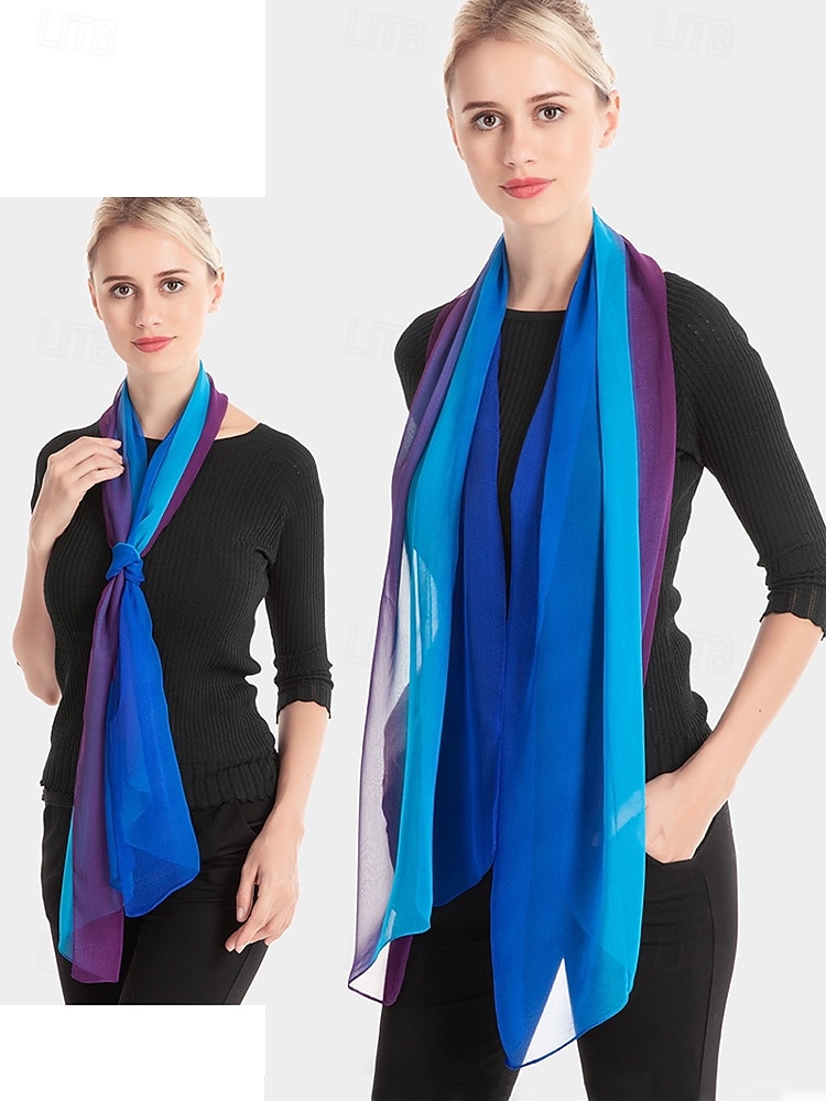 Dameskjerf i bohemsk gradientstil i chiffong, flerfarget, lett polyestersjal for fritidsbruk, reise, ferie, strand og resortstil 2026 - $11.99 –P5
