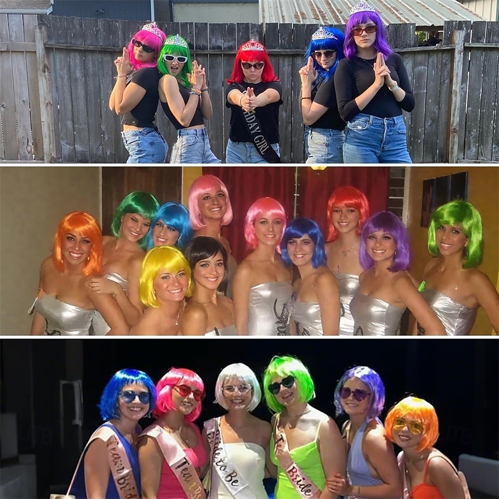 pomarańczowa peruka typu bob, prosta, 12 cali, krótkie włosy, peruka cosplay dla kobiet na imprezę kostiumową 2026 - $32.99 –P5