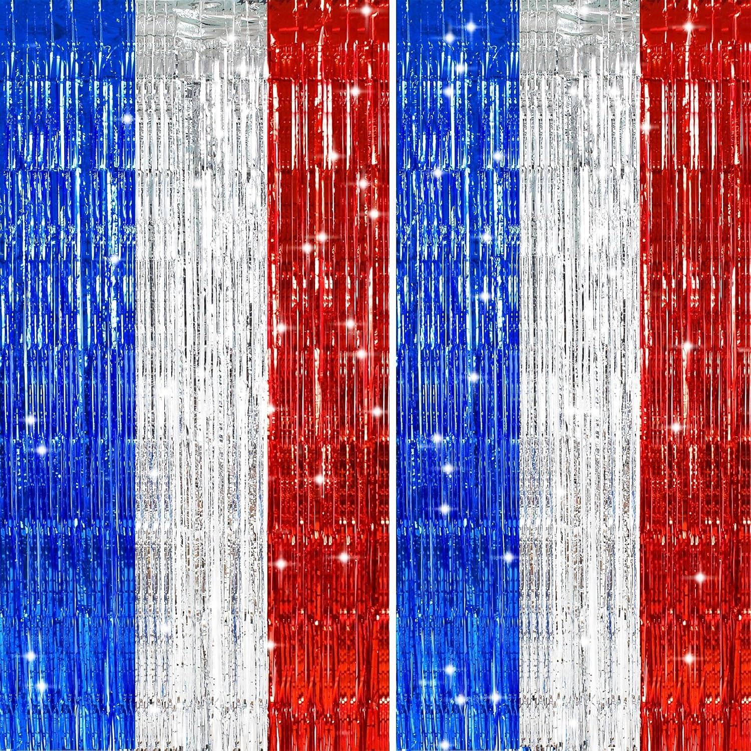 2-pack patriotiska glitterfoliefransgardiner, röda vita och blå 4 juli-dekorationer för självständighetsdagen, bakgrund för fotobås, metalliska dörrstrippar till fest, Memorial Day, Labor Day 2026 - $15.99 –P4