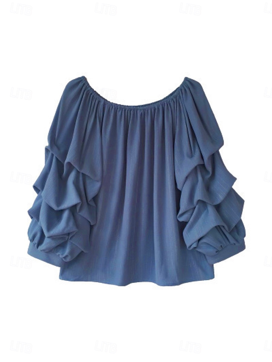 Γυναικεία Πουκάμισο Μπλούζα Μπλούζες σιφόν Σουρωτά Σκέτο Ενεργό Στυλάτο Μακρυμάνικο Ώμοι Έξω Κανονικά μπλουζάκια Καθημερινά Αργίες Εξόδου Θαλασσί Ανθισμένο Ροζ Σομόν Καλοκαίρι Άνοιξη 2026 - $13.99 –P11