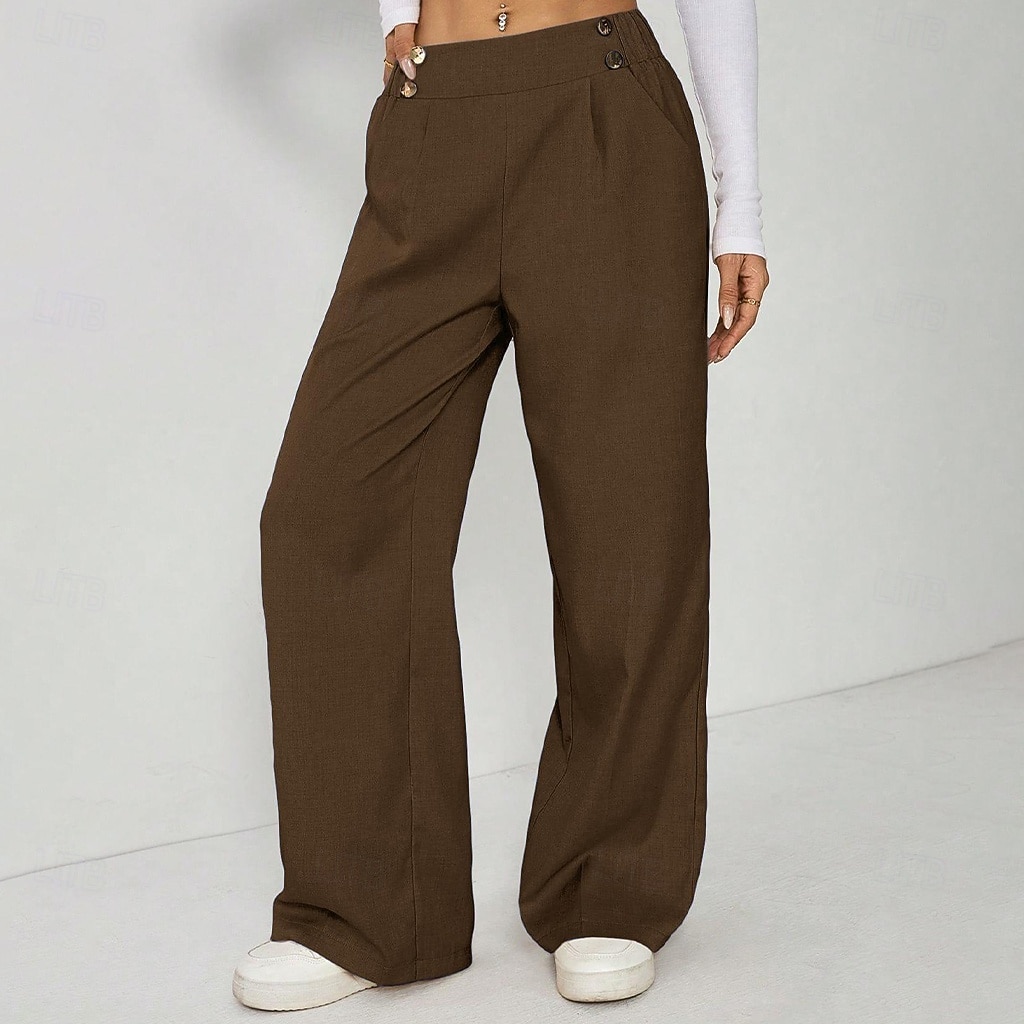 Mulheres Calças Calça casual Calça verão Férias Moda Casual Diário Comprimento total Cintura Alta Côr Sólida Tecido Cintura elástica Perna reta Conforto Macio Respirável Sem Elasticidade Streetwear de 2026 por $27.99 –P3