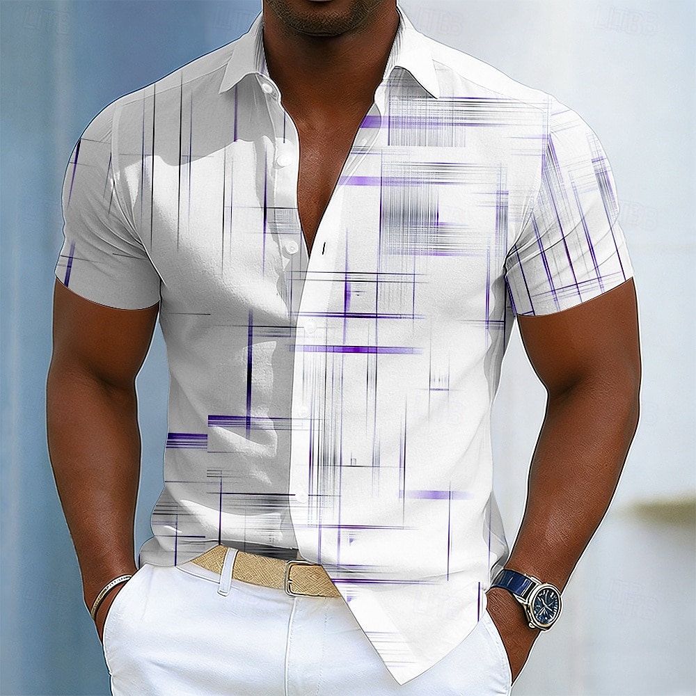 Ανδρικά Γεωμετρικό Linie Αφηρημένη τέχνη Πουκάμισο Πουκάμισο με κουμπιά Κοντομάνικο Business Casual Καθημερινά ΕΞΩΤΕΡΙΚΟΥ ΧΩΡΟΥ Διακοπές Καλοκαίρι Άνοιξη Απορρίπτω 3D εκτύπωση Λινό σαν πουκάμισο 2026 - $25.99 –P2