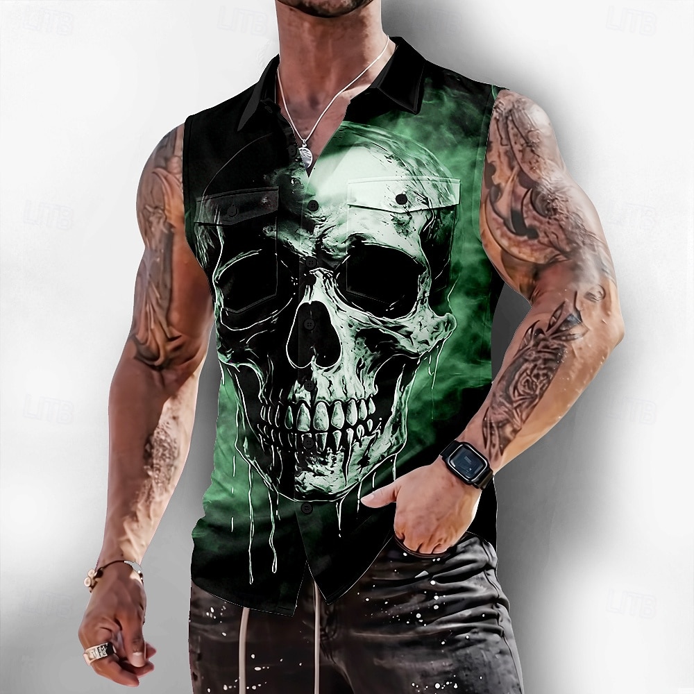 Per uomo Teschio Scheletro Horror Camicia Camicia con Bottoni Maglietta senza maniche Senza Maniche Stile gotico oscuro All'aperto Casual Estate Primavera Collo ripiegato Stampa 3D Due tasche del 2026 a $25.99 –P3