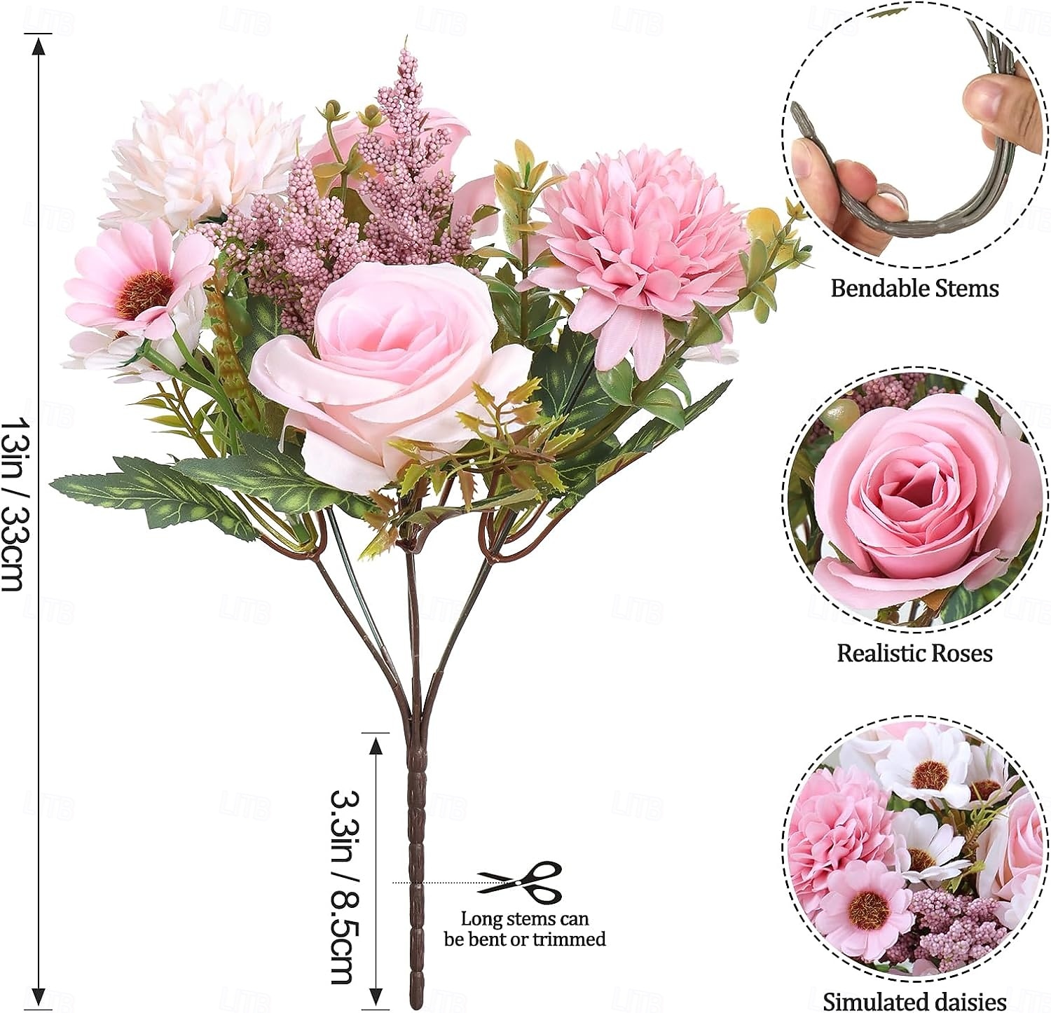 Artificial Flowers Like Real Artificial Bouquet 2/4 Packs Silk Artificial Roses Bouquet with Daisy Chrysanthemum Pink Flowers for Valentines Day Centerpiece Table Wedding Party Decor 2026 - $13.99 –P3