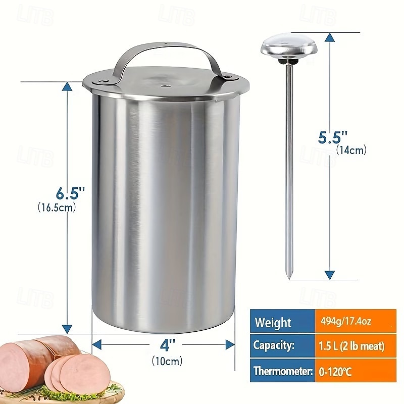 skinkpressform för att göra hemlagad köttpress, köttpresskokare i rostfritt stål, skinkpress med termometer, köttpress för lunch 2026 - $31.99 –P7