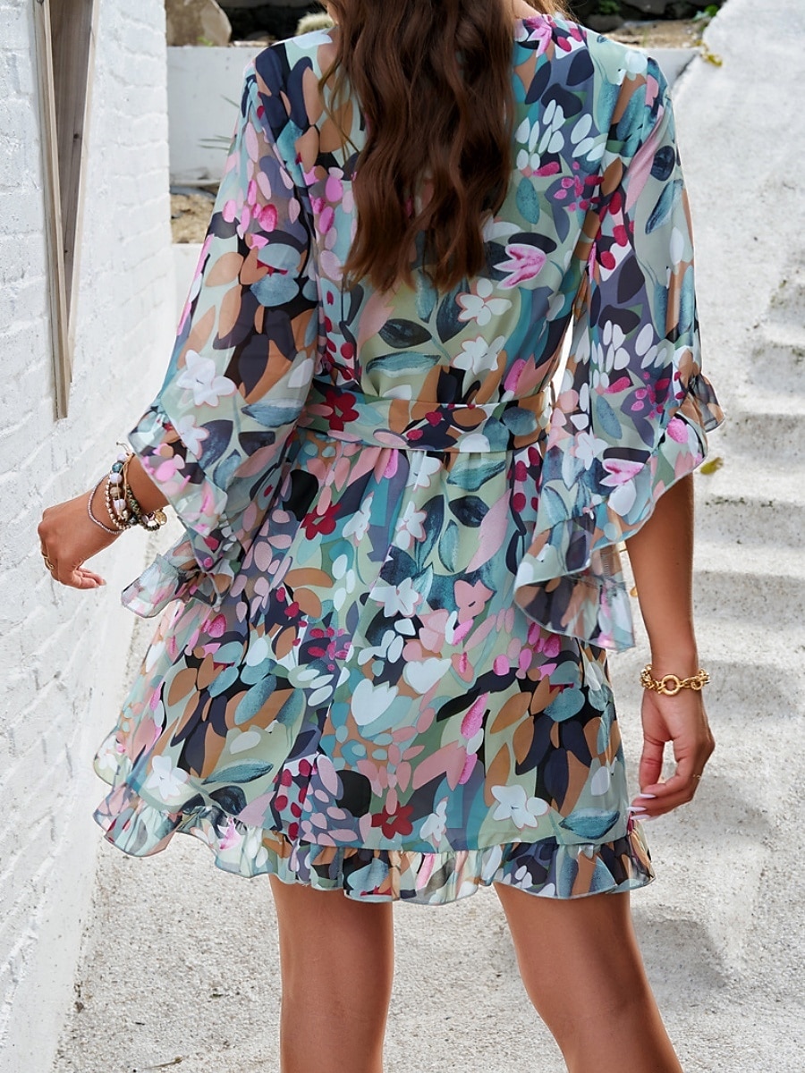 Women's Mini Dress Casual Dress Chiffon Dress Floral Dress Elegant Fashion Modern Outdoor Vacation Going out Regular Fit Floral Half Sleeve V Neck Black Pink Green Summer Spring 2026 - $41.99 –P17