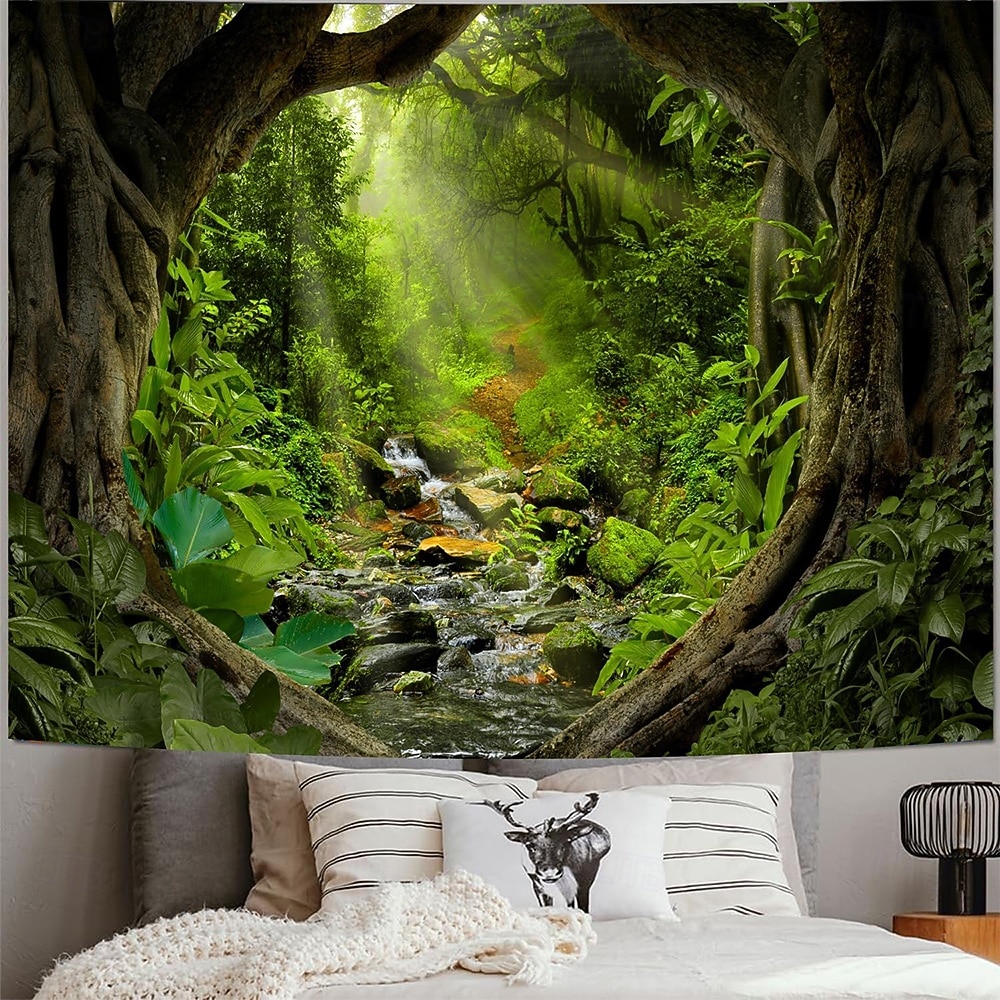 Tropical Jungle Ancient Forest Wall Tapestry Sunbeams Mossy Trees Stream Nature Landscape Wall Hanging Home Decor Living Room Bedroom Office Backdrop Art Mural 2026 - $20.99 –P2