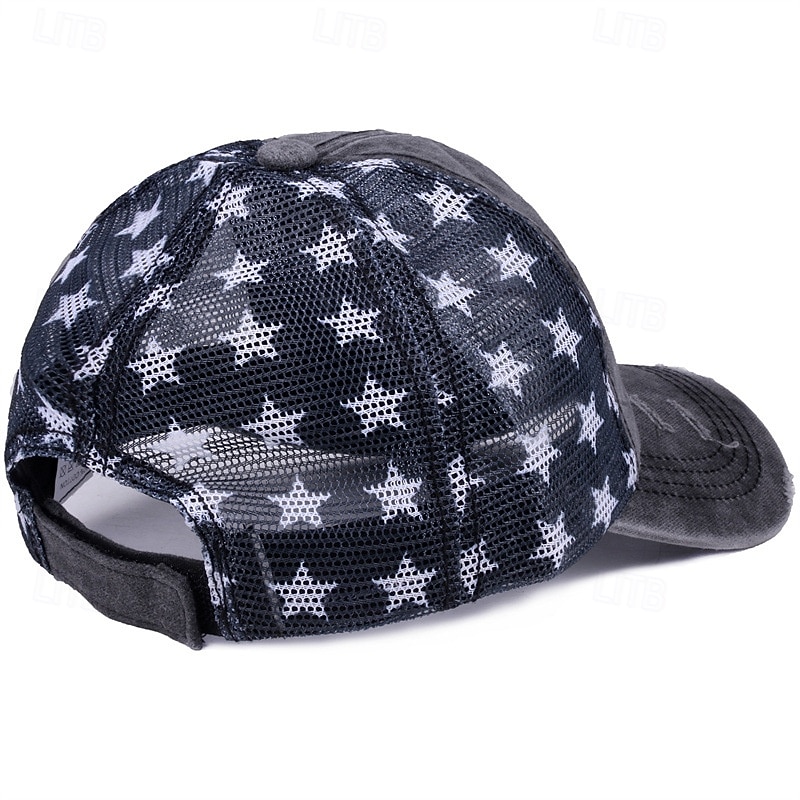 Cappellino da baseball patriottico in cotone lavato con stella della bandiera americana ricamata, cappellino da camionista vintage effetto invecchiato con rete per uomo e donna, 4 luglio, giorno del 2026 a $16.99 –P5