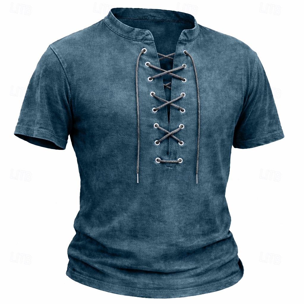 Homens Camisa Henley Camisa 100% algodão com lavagem ácida Manga Curta Tecido Vintage Retro Vintage Casual Estilo vintage Angustiado Henley Casual Primavera Verão Verão Primavera Cinzento Verde de 2026 por $30.99 –P6