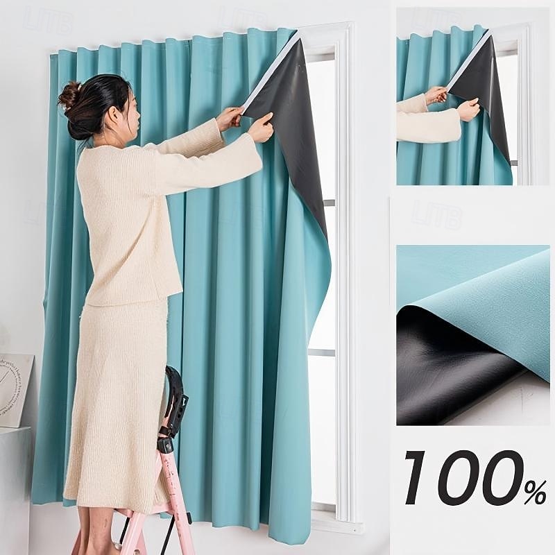 2 db 100%-os sötétítő függöny, öntapadós, lyukasztásmentes, hálószobai napellenző, szigetelés, ablakfüggöny, ajtó, erkély, napvédelem 2026 - $37.99 –P12