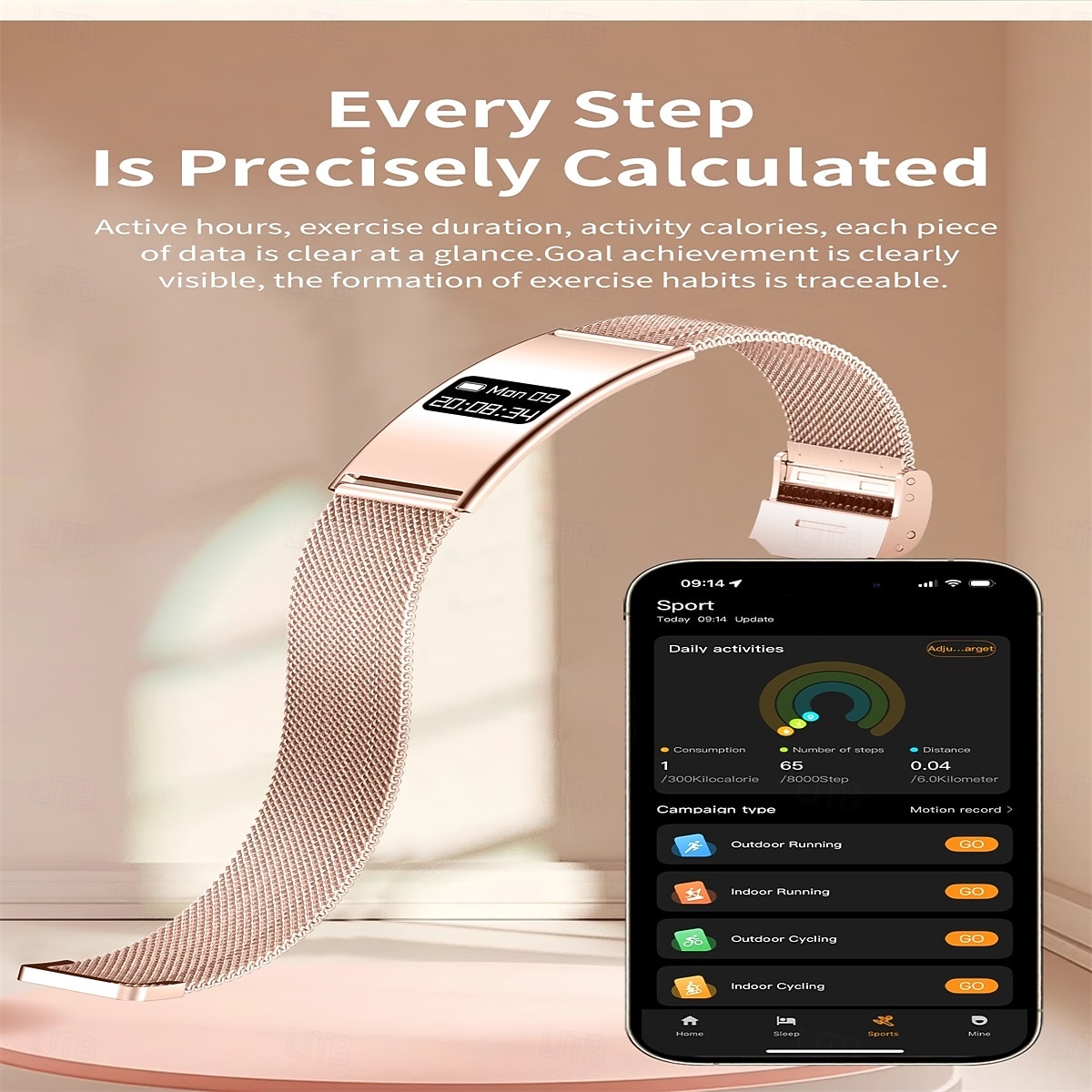 B8 Smart klocka 1.1 tum Smart armband Smartwatch Stegräknare Samtalspåminnelse Sleeptracker Kompatibel med Smartphone Dam Lång standby Vattentät IPX-8 46mm klockfodral 2026 - $56.99 –P6