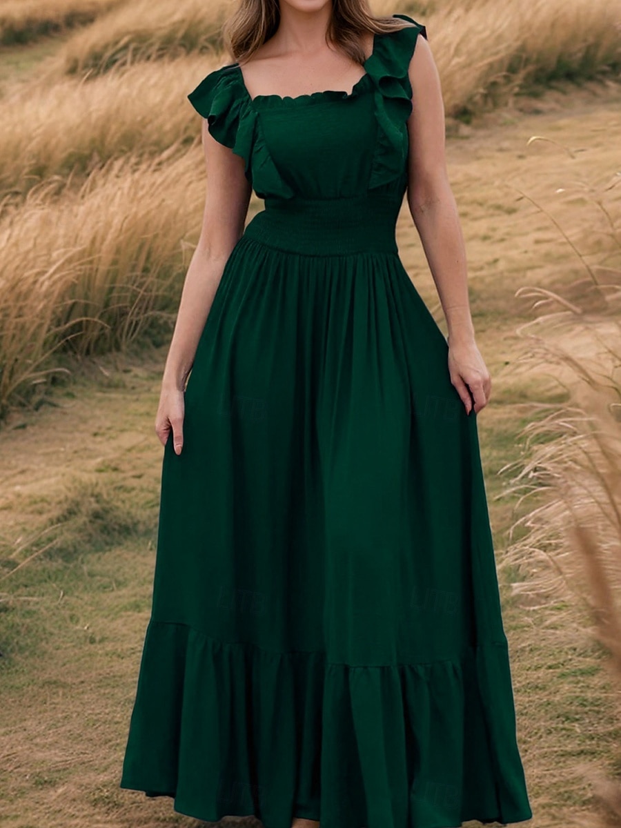 Dam Maxiklänning Vardagsklänning Elegant Vintage Mode Utomhus Strand Semester Normal Slät Kortärmad Över axeln Blå Rubinrött Grön Aprikos Sommar Vår 2026 - $43.99 –P4