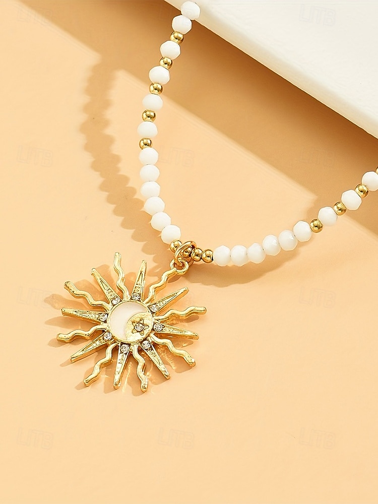 Collana con ciondolo a forma di sole in stile bohémien da donna: materiale in lega e perline, diverse opzioni di colore, perfetta per un abbigliamento casual e per lo stile delle vacanze al mare del 2026 a $9.99 –P9