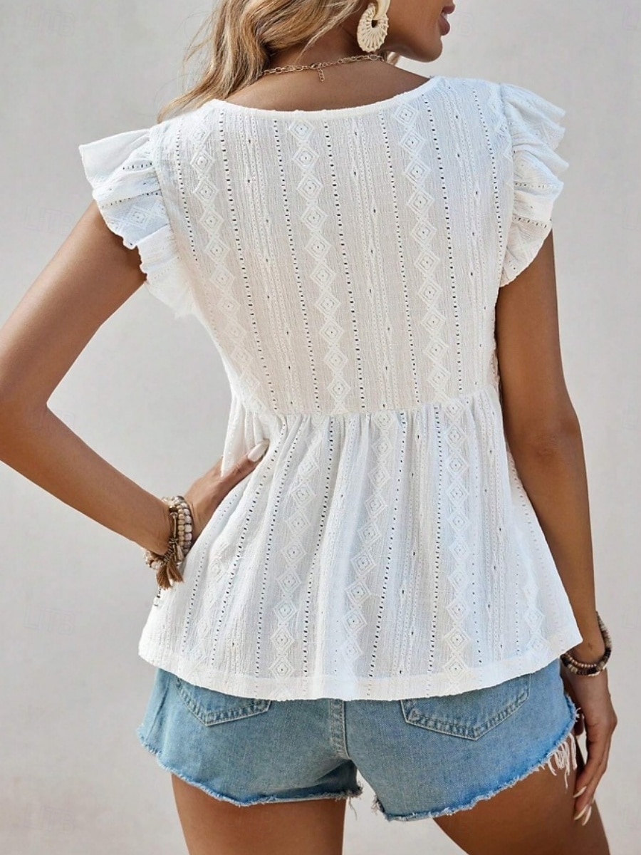 Damskie Bezrękawnik Falbana Oczko Równina Moda Elegancki Klasyczny Bez rękawów W serek Zwykłe topy Codzienny Wyjściowe Weekend Czarny Biały Kawowy Jasnoniebieski Lato Wiosna 2026 - $25.99 –P2