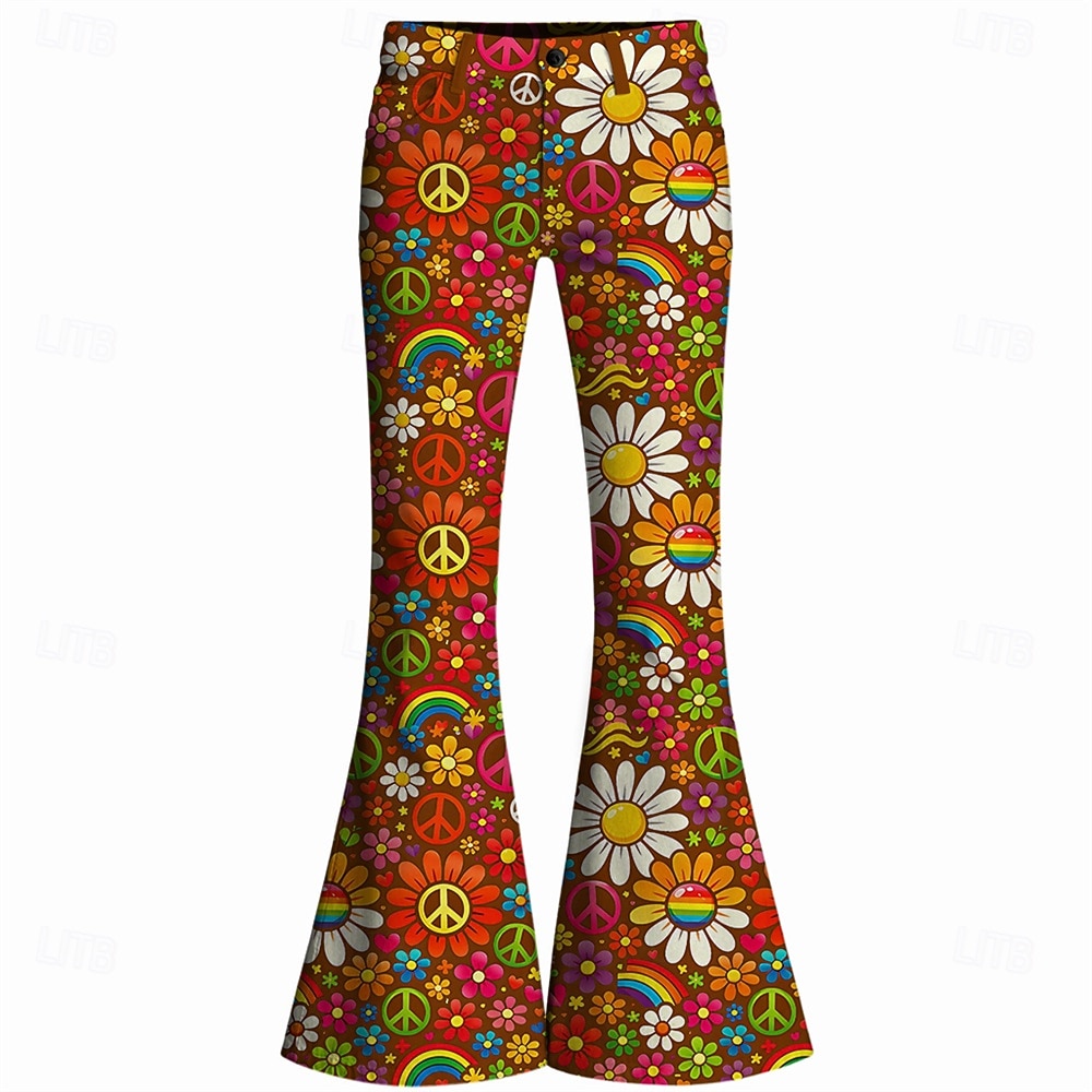 Retro Vintage Boho 1970s Pants Bell Bottom Pants Hippie Disco High Waist Floral Peace Symbols Fancy Dress Women's Halloween Carnival Music Festival Retro Theme Party Adults' Pants 2026 - $35.99 –P5