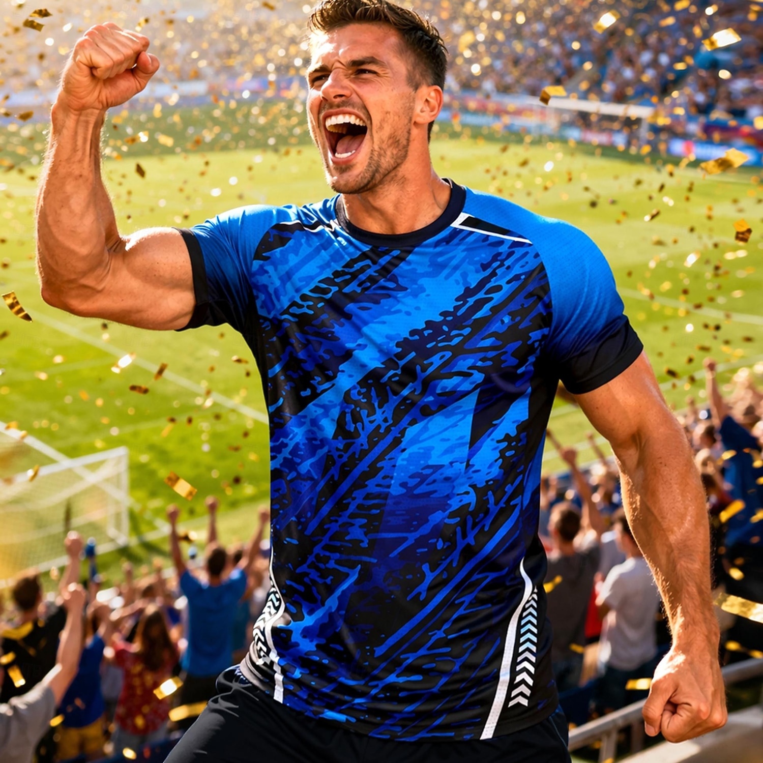 Herr Fotbollströja Geometrisk Lutning Abstrakt Atletisk t-shirt Sommar Kortärmad UPF 50 Snabb tork Fuktabsorberande Andningsfunktion Turnering Fotboll Gym Löpning Träning Sport Blå / Svart Sportkläder 2026 - $18.99 –P1