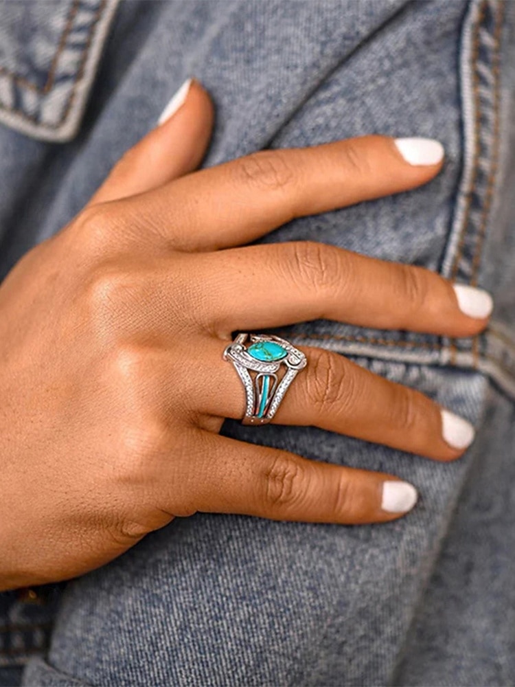 Bohemisk turkos ring för kvinnor – legering, flera storlekar, perfekt för vardagskläder och strandsemesterstil 2026 - $9.99 –P1