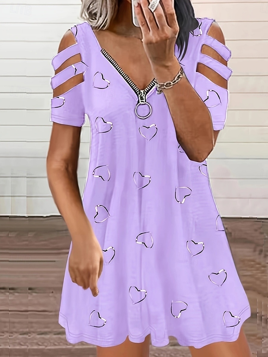 Women's Mini Dress Casual Dress Print Dress Elegant Fashion Modern Outdoor Vacation Going out Loose Fit Heart Short Sleeve V Neck Blue White Purple Green Summer Spring 2026 - $16.49 –P4