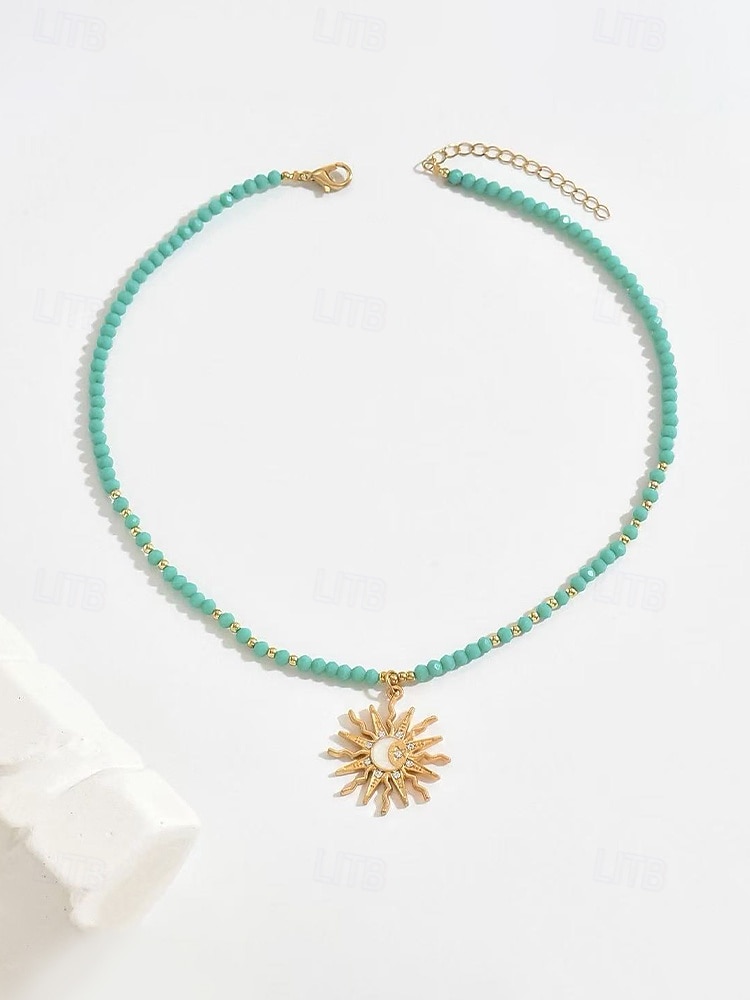 Collana con ciondolo a forma di sole in stile bohémien da donna: materiale in lega e perline, diverse opzioni di colore, perfetta per un abbigliamento casual e per lo stile delle vacanze al mare del 2026 a $9.99 –P6