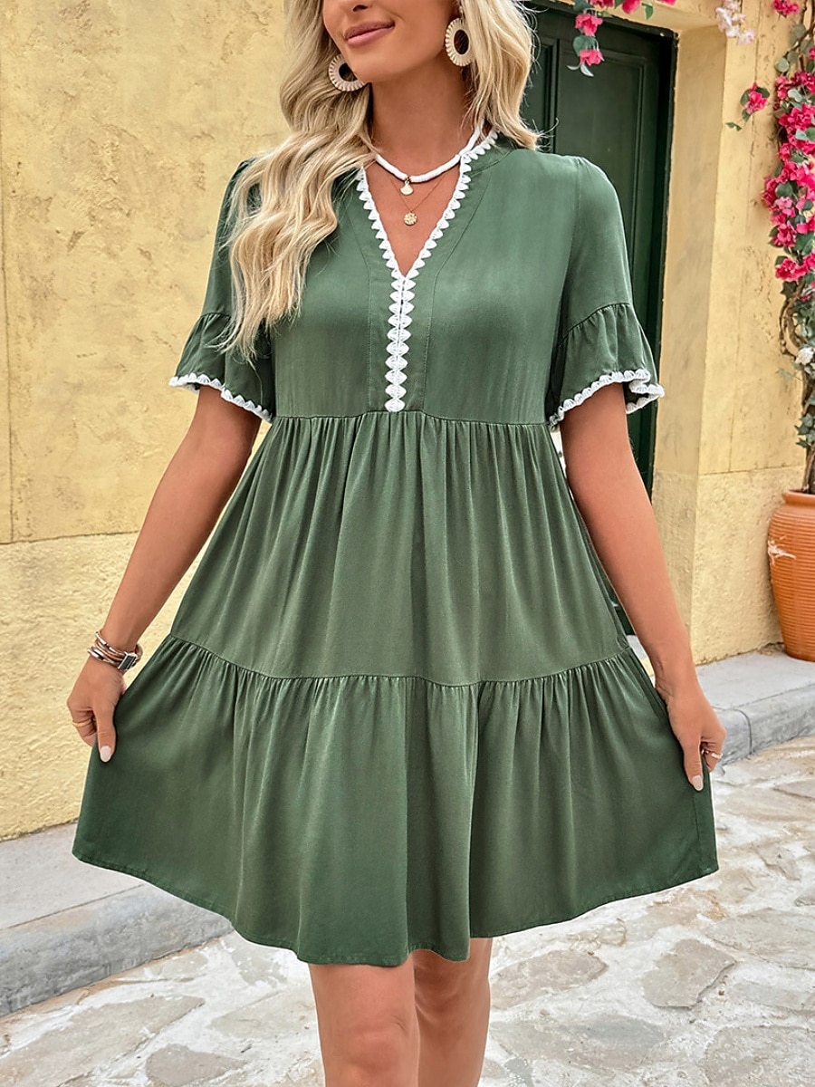 Dames Mini-jurk A lijn jurk Zomerjurk Casual Dagelijks Normale pasvorm Effen Korte mouw V-hals Groen Zomer 2026 - $36.99 –P3