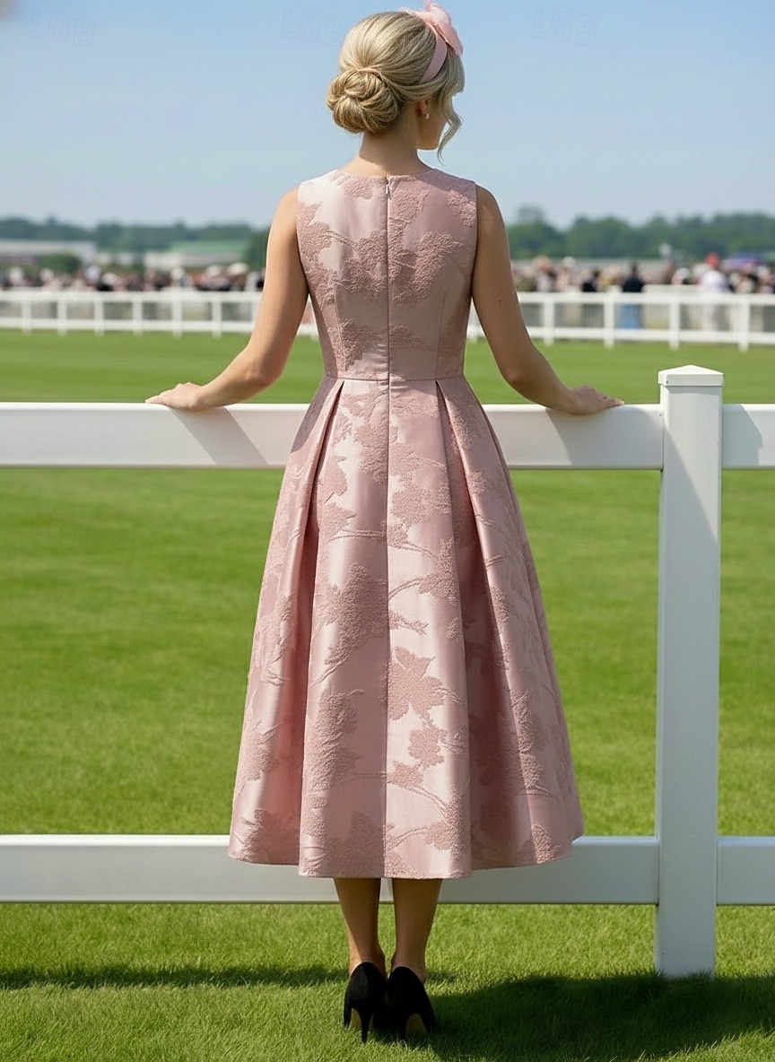 Linea ad A Lunghezza alla caviglia Lunghezza Tè Abito Derby Abito da cerimonia per signora Senza Maniche Scollo a V Elegante Vintage Formale Derby del Kentucky Jacquard con Pieghe del 2026 a $154.79 –P3