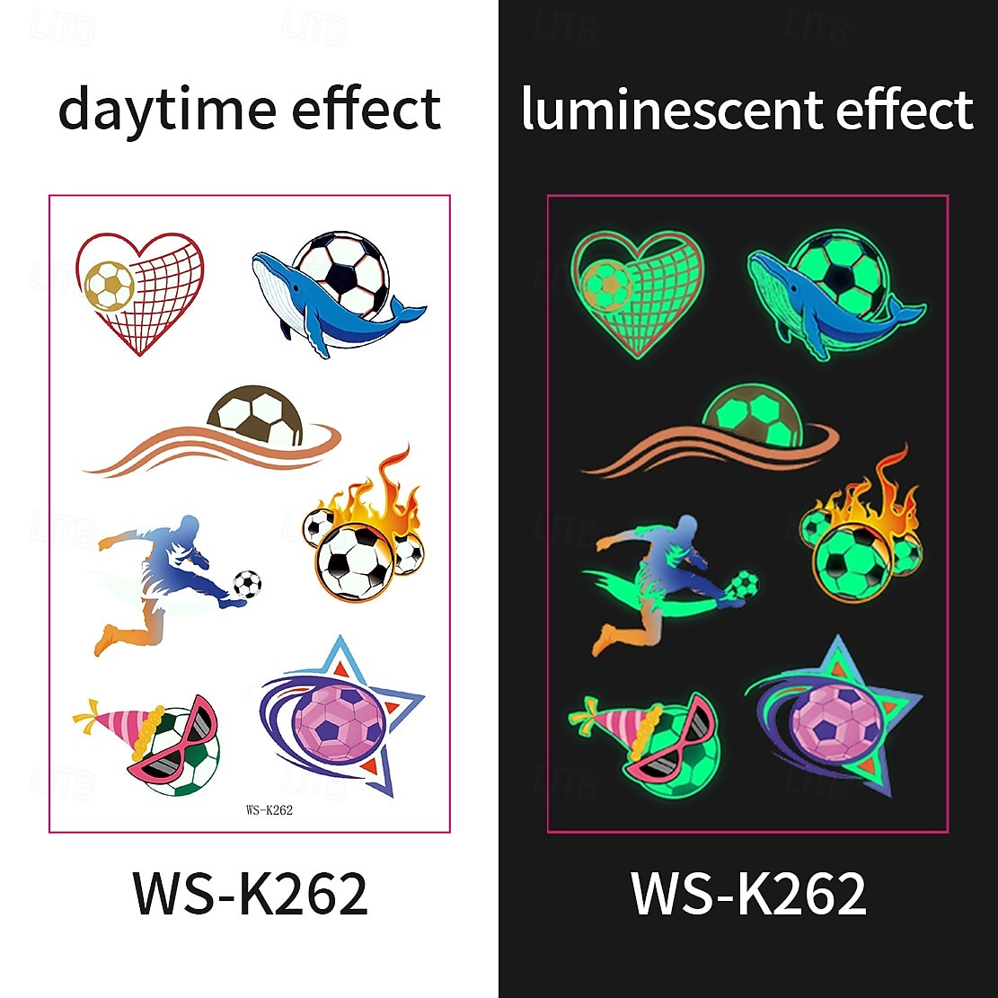 10 db sötétben világító foci ideiglenes tetoválás, neonzöld reaktív, vízálló &könnyen eltávolítható testfesték, játékosokkal, trófeákkal, lángokkal díszítve, tökéletes fociparti ajándékok &ajándékok 2026 - $9.99 –P4