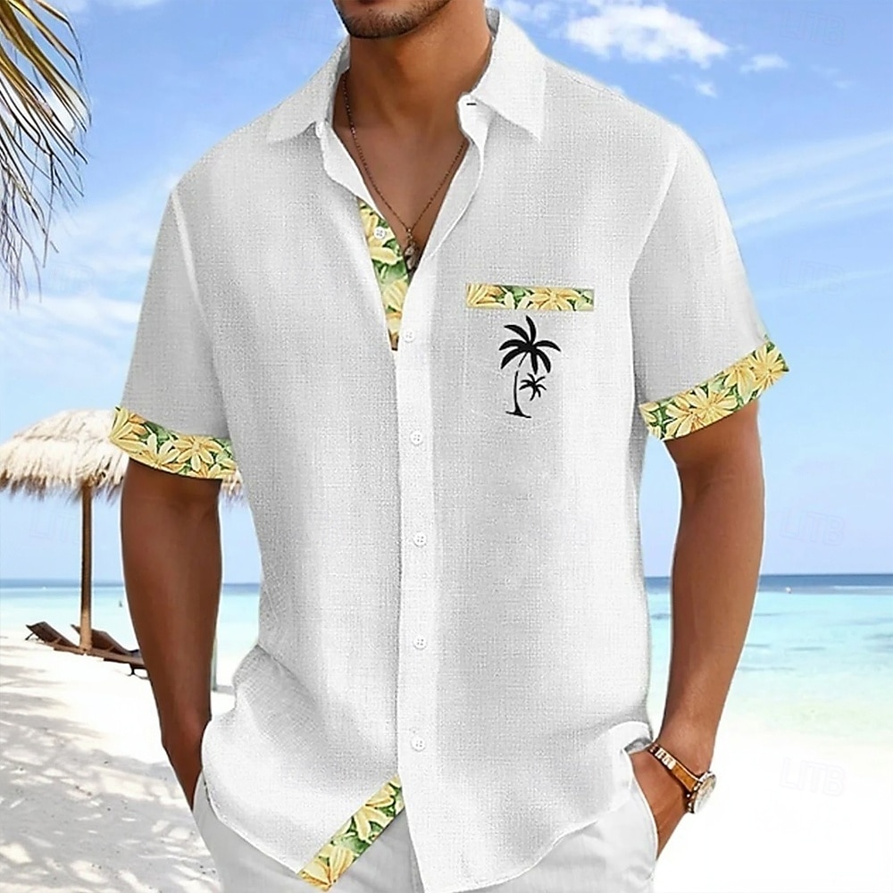 Herren Kokospalme Tropische Pflanzen Blumen Hemd Hawaiihemden Alohahemd Kurzarm Hawaiianisch Urlaub Ferien Sommer Umlegekragen 3D-Druck Eine Tasche vorne Leinenähnliches Hemd Blau Gelb Rosa Grün 2026 - $25.99 –P1