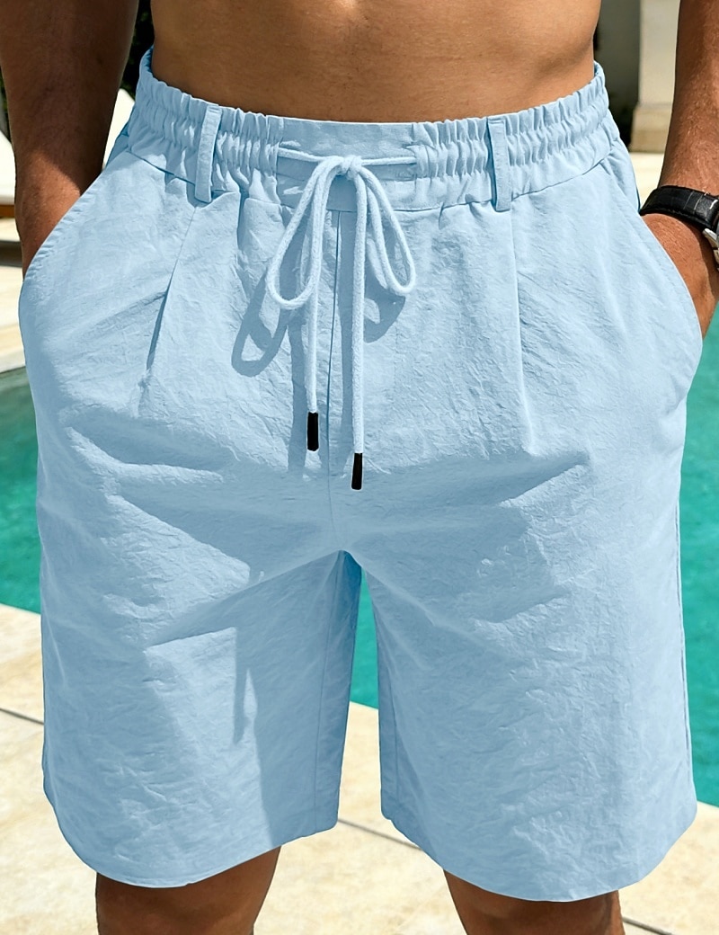 Men's Linen Shorts Summer Shorts Beach Shorts Drawstring Pocket Plain Comfort Breathable Knee Length Daily Outdoor Holiday Vacation Casual Black White Inelastic 2026 - $22.99 –P18