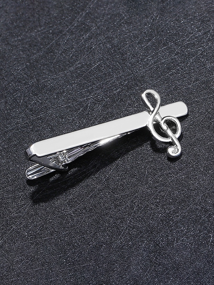 Prendedor de gravata masculino em liga metálica com formato de nota musical, acessório elegante e formal para casamentos, festas e trajes de negócios, design sofisticado em prata. de 2026 por $7.99 –P4