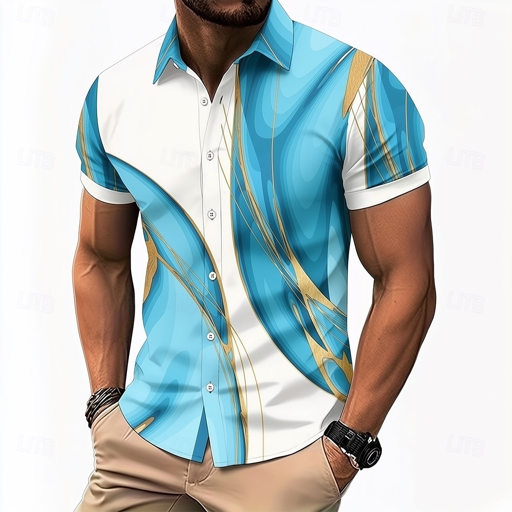 Voor heren Verloop Lijnen / golven Abstracte kunst Overhemd Overhemd met knopen Casual overhemd Korte mouw Mode-casual Streetwear Vakantie Lente Herfst Strijkijzer 3D-afdrukken shirts met kraag blauw 2026 - $25.99 –P2