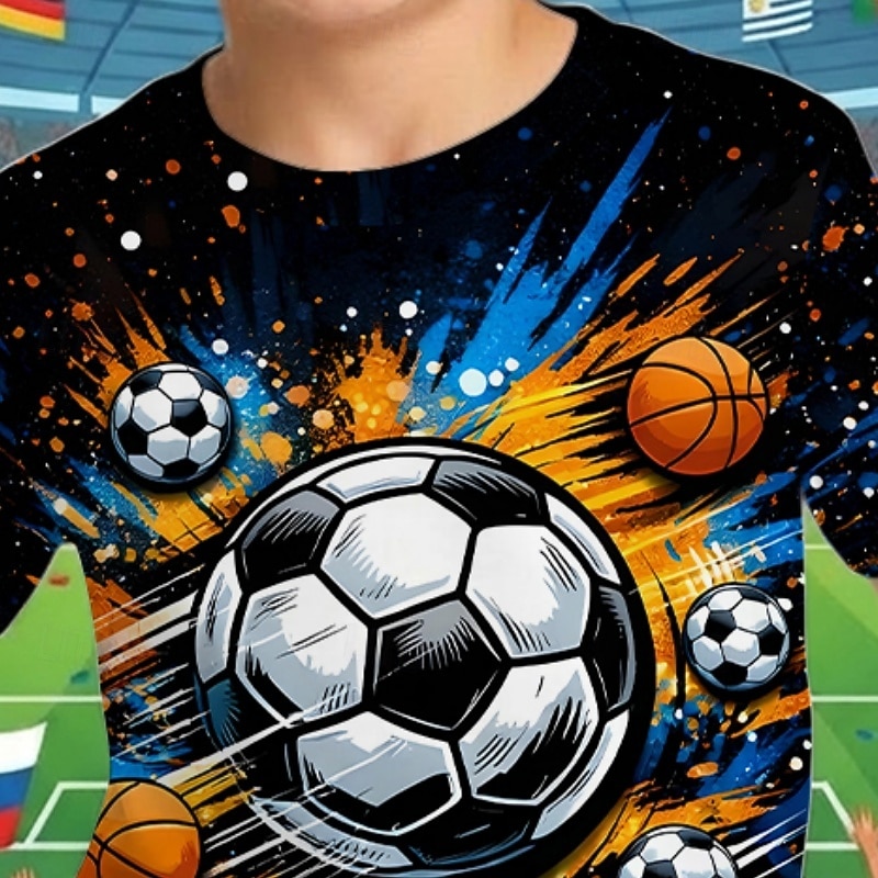 2026年 男の子 3D グラフィック サッカー サッカーTシャツ Tシャツ Ｔシャツ 半袖 3Dプリント 夏 春 スポーツ ファッション ストリートファッション 子供 4〜12年 クルーネック カジュアル 日常 アウトドア レギュラー  コレクション – $14.49 –P3