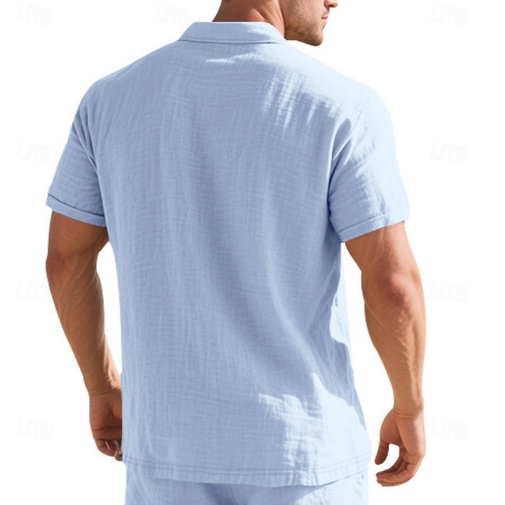 Homens Camisa de linho Camisas Polo Casual Rua Lapela Manga Curta Básico Moderno Cruz Botões Verão Primavera Normal Preto Branco Azul Marinha cáqui Verde Tropa Cinzento Camisa de linho de 2026 por $25.99 –P20