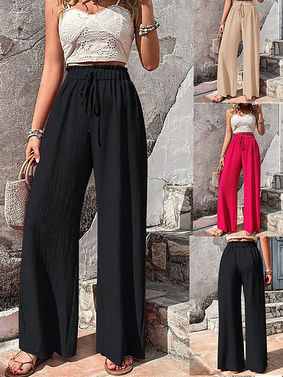 Women's Wide Leg Chinos Vacation Streetwear Casual Full Length Medium Waist Plain Drawstring Pocket Elastic Waist Comfy Comfort Breathable Micro-elastic Daily Outdoor Streetwear Pea-Green Black Red 2026 - $22.99 –P1