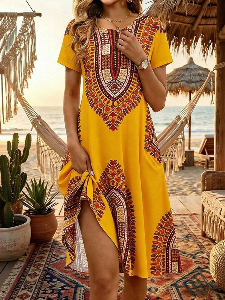 Femmes Robe Longueur Genou Robe bohème Robe de Plage Robe d'été ancien Gothique Quotidien Plage Week-end Coupe régulière Fleuri Manche Courte Col ras du cou Bleu Jaune Orange Vert Été Printemps de 2026 ? $24.99 –P1