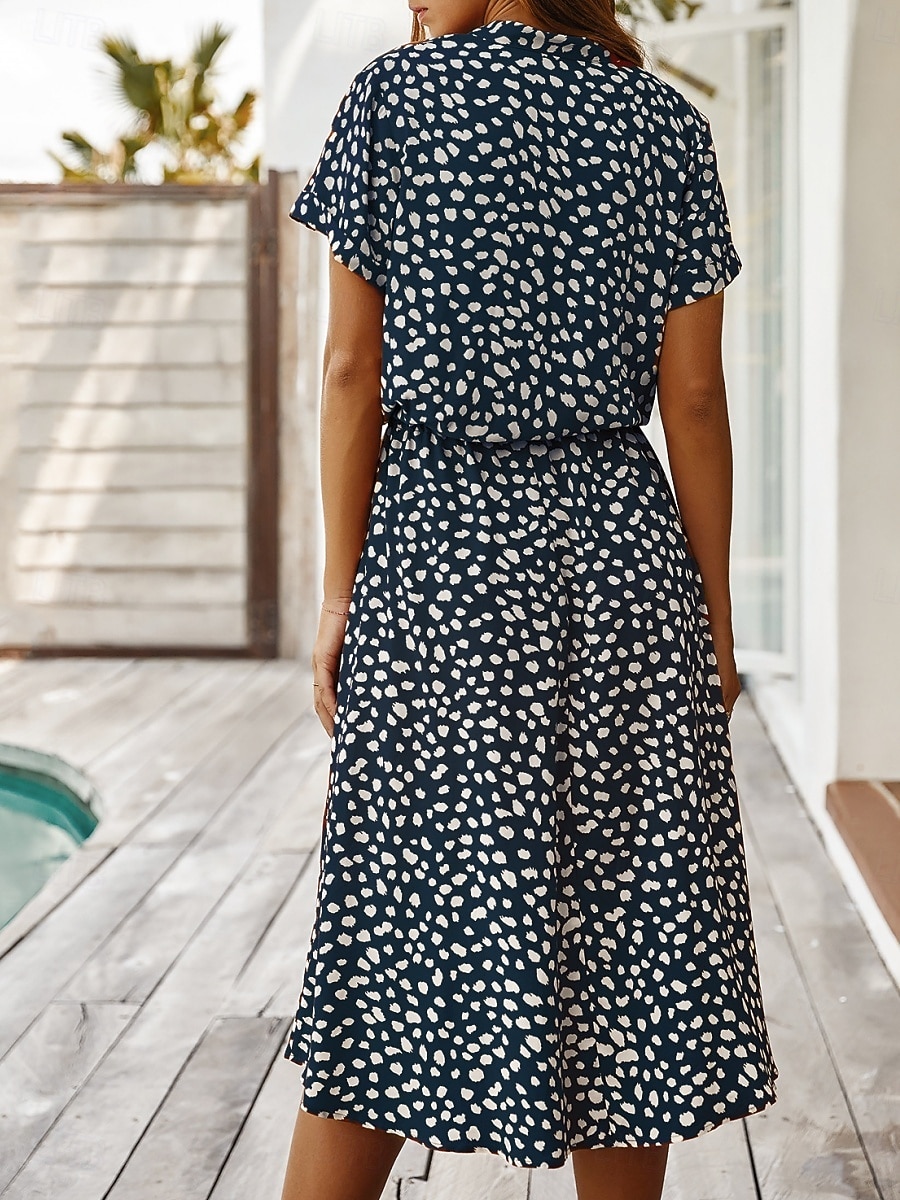 Dame Midikjole Uformell kjole Floral kjole Elegant Mote Moderne utendørs Feriereise Ut på byen Normal Blomstret Kortermet V-hals Blå Hvit Gul Navyblå Sommer Vår 2026 - $28.99 –P20