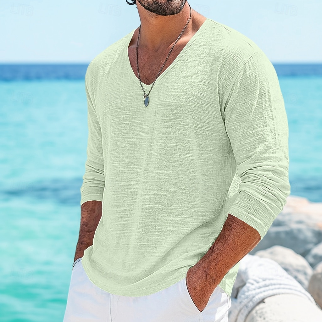 Homme T-shirt T-shirt en lin manche longue Col en V Printemps & Été Été Printemps Couleur Unie Uni Quotidien Occasionnel street style Pur Occasionnel Extérieur Rue Bleu Blanche Bleu Clair T-shirt de 2026 ? $20.99 –P14