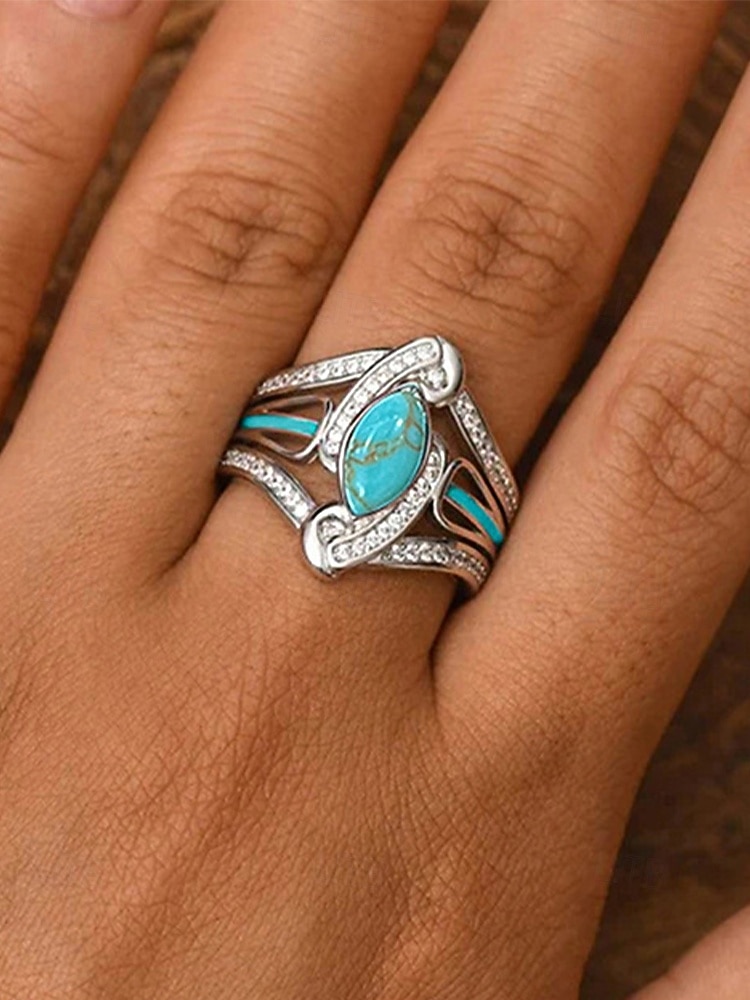 Bohemisk turkos ring för kvinnor – legering, flera storlekar, perfekt för vardagskläder och strandsemesterstil 2026 - $9.99 –P3