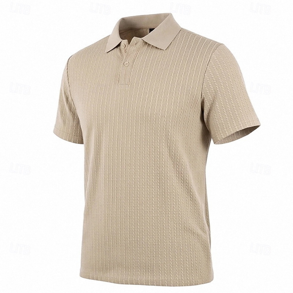 Herren Zopfstrick-Poloshirt Textur Geschäft Urlaub Revers Kurzarm Mode Modern Einfach Knöpfe Atmungsaktiv Sommer Frühling Schwarz Weiß Wein Marineblau Grün Khaki Zopfstrick-Poloshirt 2026 - $21.99 –P5