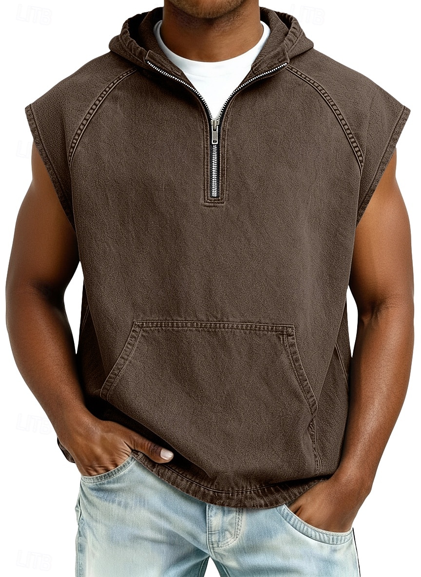 Муж. Безрукавка Демин Рубашка Рубашка с кислотной стиркой Без рукавов Капюшон Молния Лето Весна Все сезоны Полотняное плетение Мода Оригинальный рисунок Классический Окрашенная одежда Капюшон 2026 - $31.99 –P9