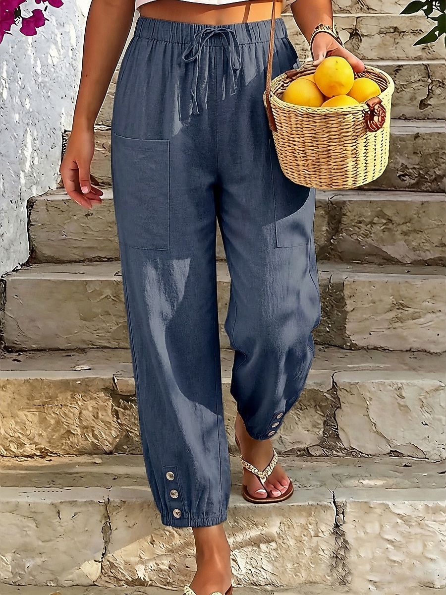 Γυναικεία Βαμβακερό λινό παντελόνι Καλοκαίρι παντελόνι Παντελόνια με κοψίματα Παντελόνι παραλίας Απλός Καθημερινό Ανατομικό Μέχρι τον αστράγαλο Μεσαία Μέση Μονόχρωμες Τσέπη Ελαστική μέση Αναπνέει 2026 - $18.49 –P5