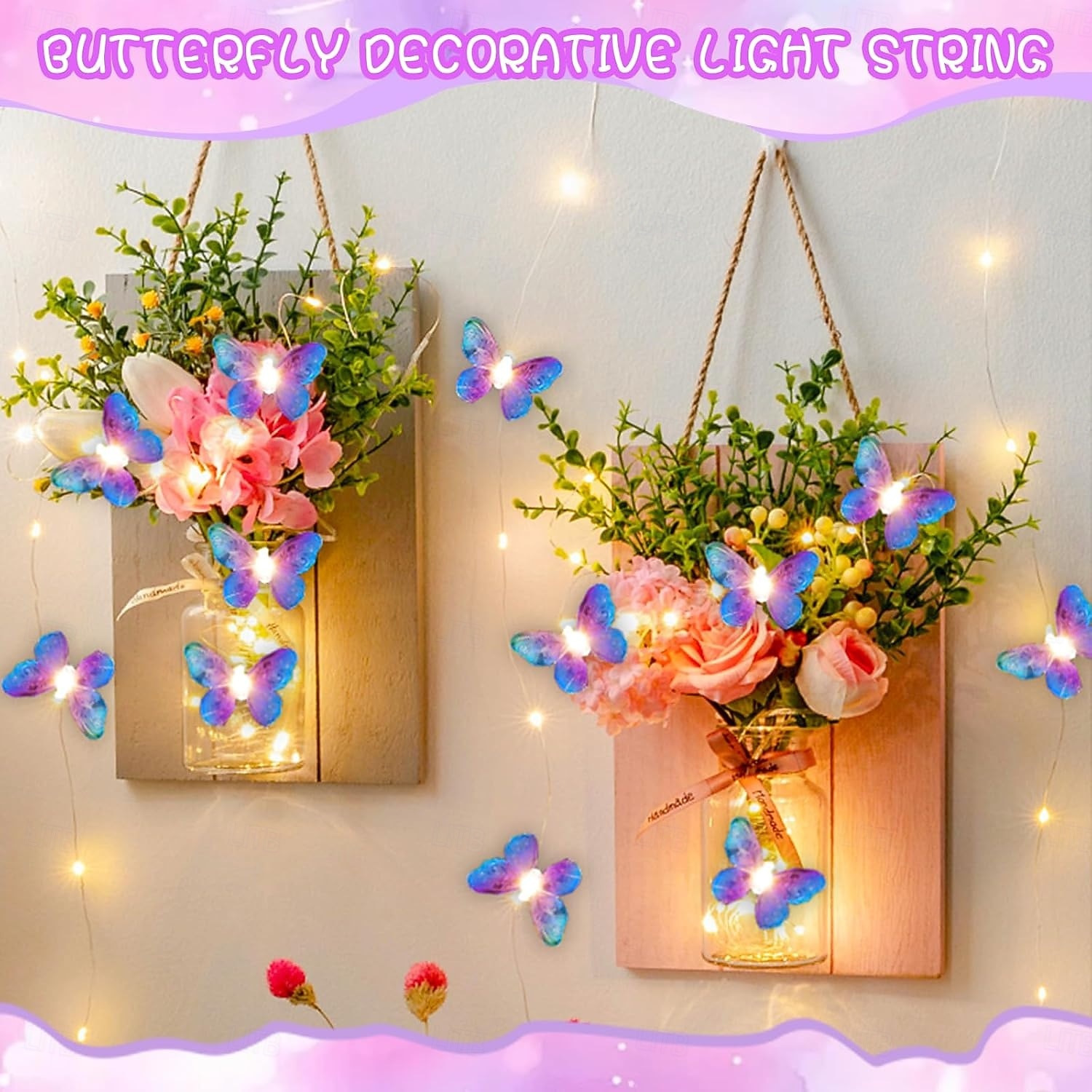 LED-Lichterkette mit Schmetterlingsmotiven, batteriebetrieben, lila Schmetterlingslichter für Zuhause, Schlafzimmer, drinnen und draußen, Garten, Hochzeit, Party, Urlaub, Sommerdekoration 2026 - $16.49 –P4