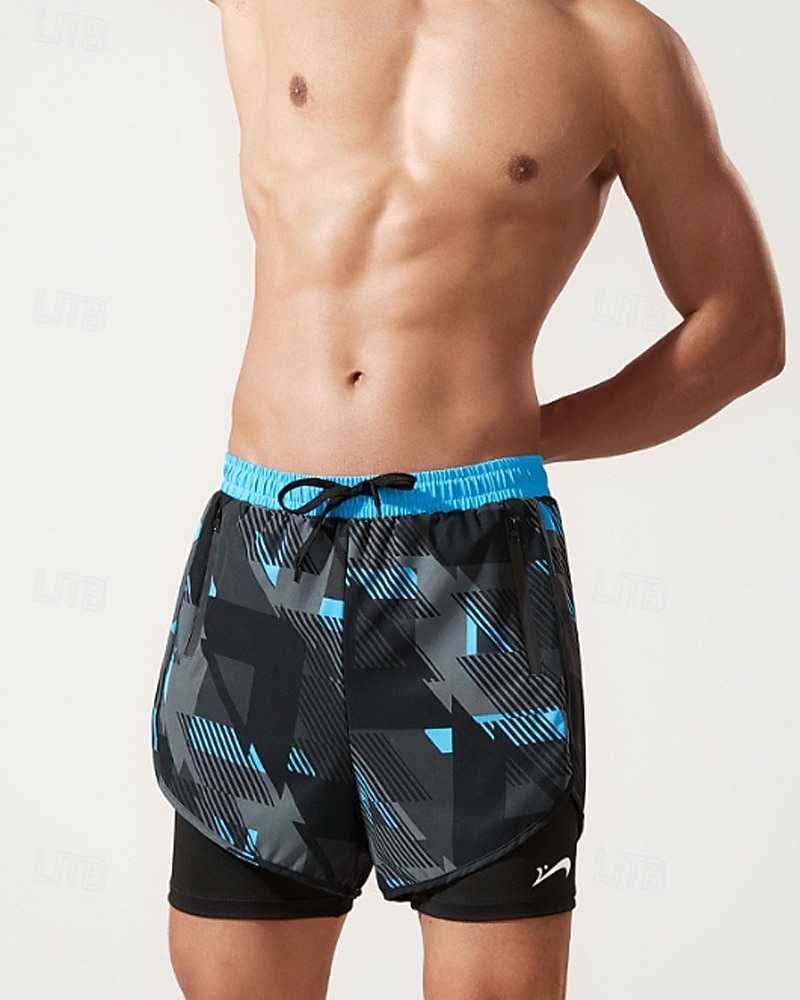 Voor heren Normaal Zwemshorts Lange zwembroeken Geometrisch Trekkoord 2 in 1 Met compressievoering Sneldrogend Elastisch Ademend Mouwloos Zwemkleding Kleding Onderlichaam Surfen Duiken Zwemmen Zomer 2026 - $25.99 –P4