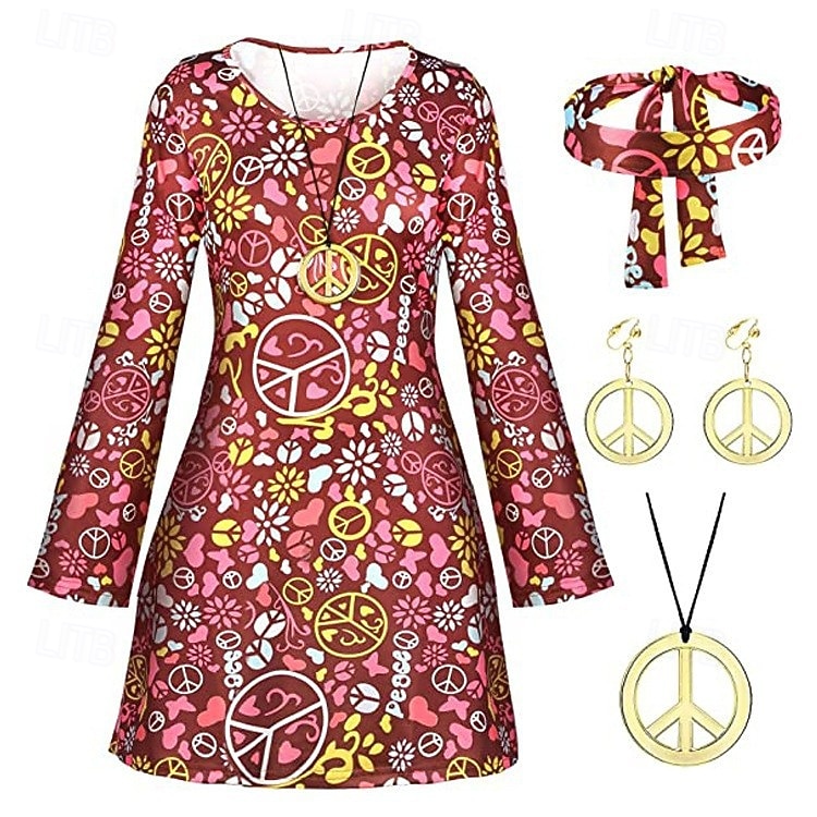Set Retro Vintage 1970s Dress Headpiece Accessories Long Sleeves Hippie Disco Floral Paisley Fancy Dress Women's Halloween Carnival Music Festival Retro Theme Party Adults' Dress Headpiece More 2026 - $32.99 –P2