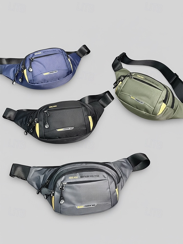 Ανδρική τσάντα μέσης από νάιλον, πολύχρωμη τσάντα μέσης μεγάλης χωρητικότητας με πολλαπλές τσέπες, ρυθμιζόμενη ζώνη, τσάντα χιαστί στήθους για καθημερινή χρήση, πεζοπορία, υπαίθρια αθλήματα και ταξίδια 2026 - $11.99 –P4