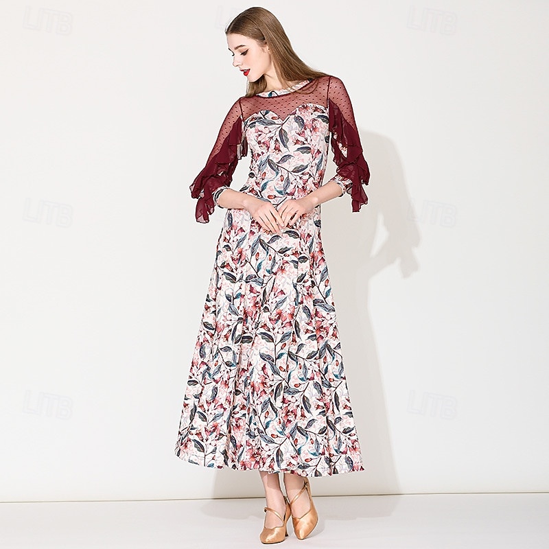 Tiodans Klänning Blomtryck Plisserat Tvinning Dam Fest Träning Prestanda Långärmad Elastan Polyester 2026 - QAR 574.91 –P3